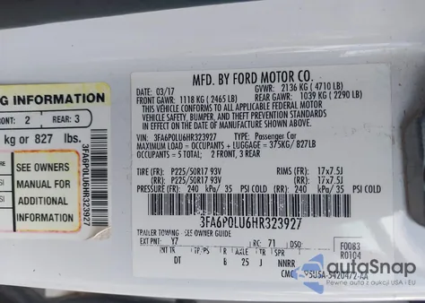 2017 Ford Fusion Hybrid Se from USA, damaged, VIN 3FA6P0LU6HR323927